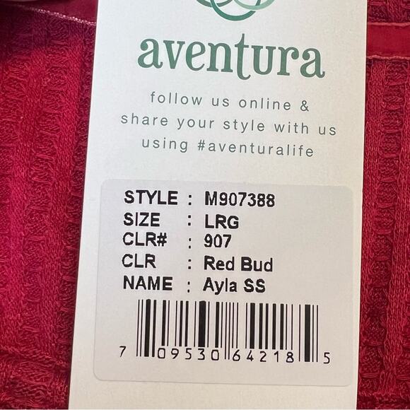 NWT Aventura Button Tie Front Waffle Knit Top Size L Ayla V-Neck Red Bud - Picture 10 of 11